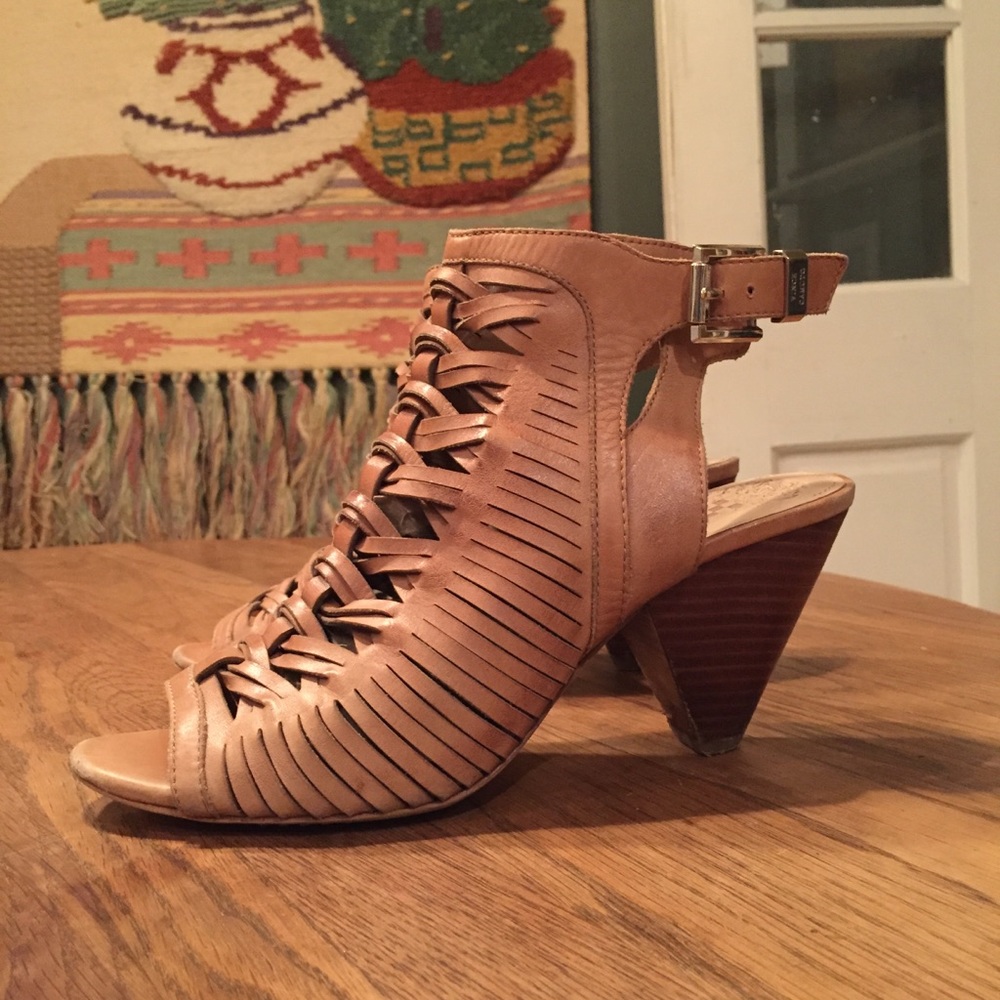 Vince Camuto ‘EMORE’ Tan Peep-toe Heeled Sandals